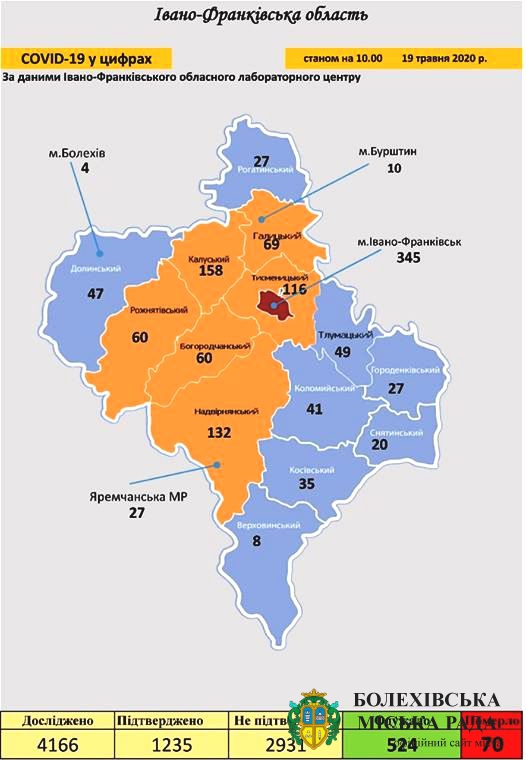Інформація про COVID-19 в Івано-Франківській області станом на 19 травня (інфографіка)