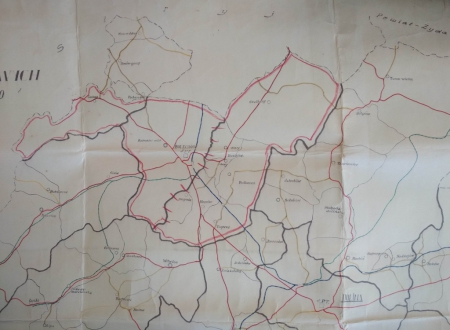 Фрагмент карти проєктованої сільської ґміни Болехів . Джерело: ДАІФО&#44; ф. 2&#44; оп. 7&#44; спр. 891&#44; арк. 258