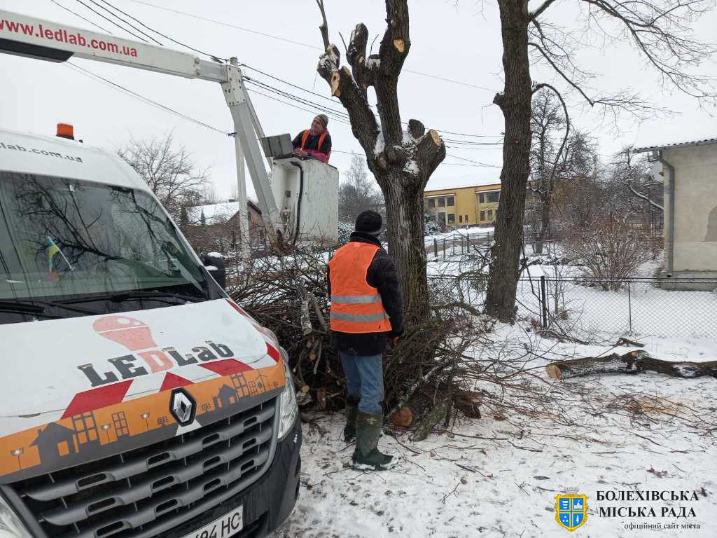 Працівники Болехівського комбінату комунальних підприємств проводять санітарну обрізку дерев