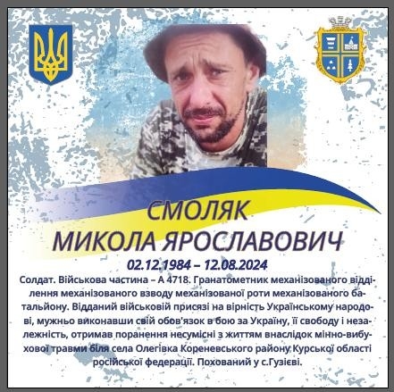 Смоляк Микола Ярославович (02.12.1984 – 12.08.2024)