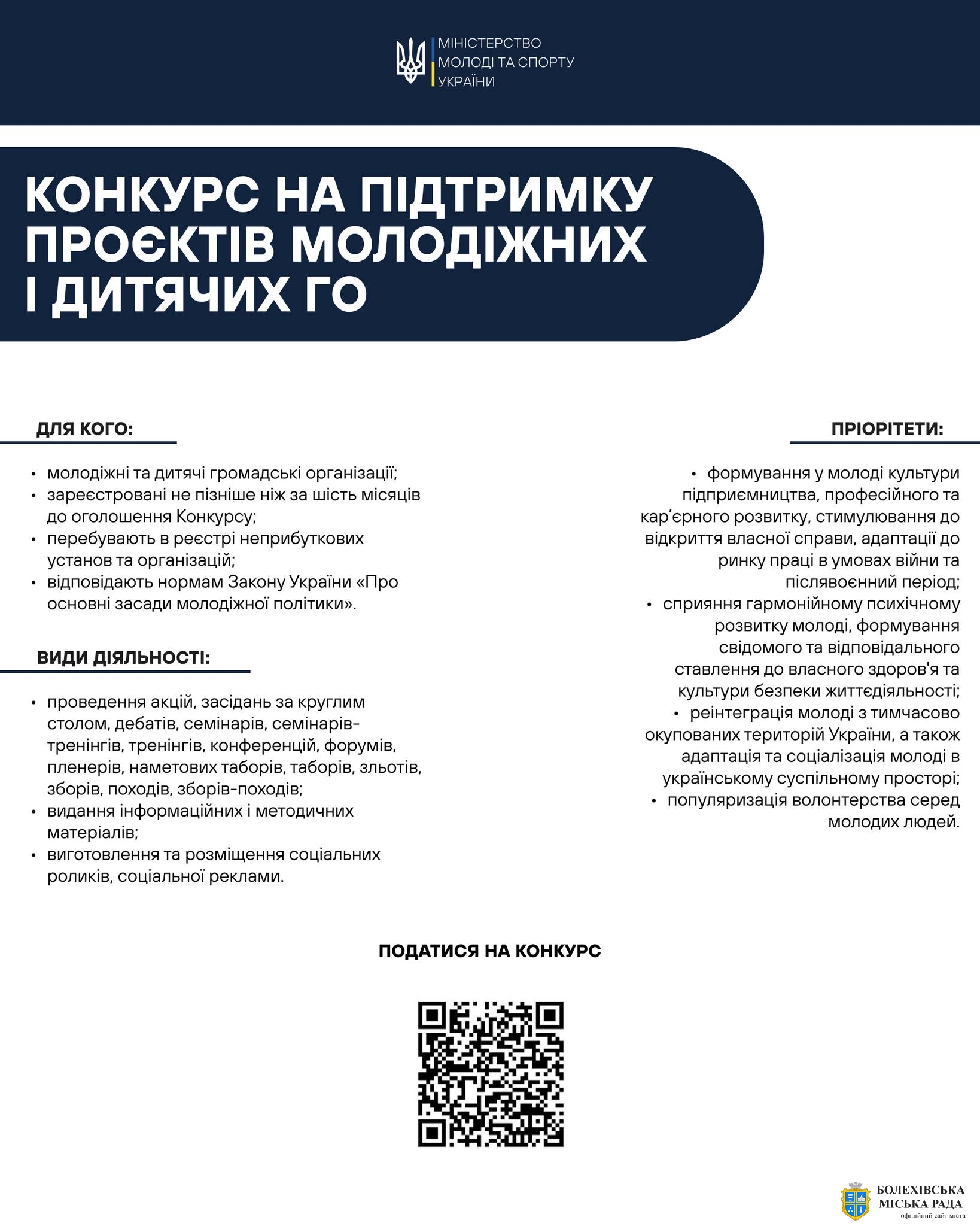 Мінмолодьспорту оголошує конкурс на підтримку проєктів молодіжних і дитячих ГО