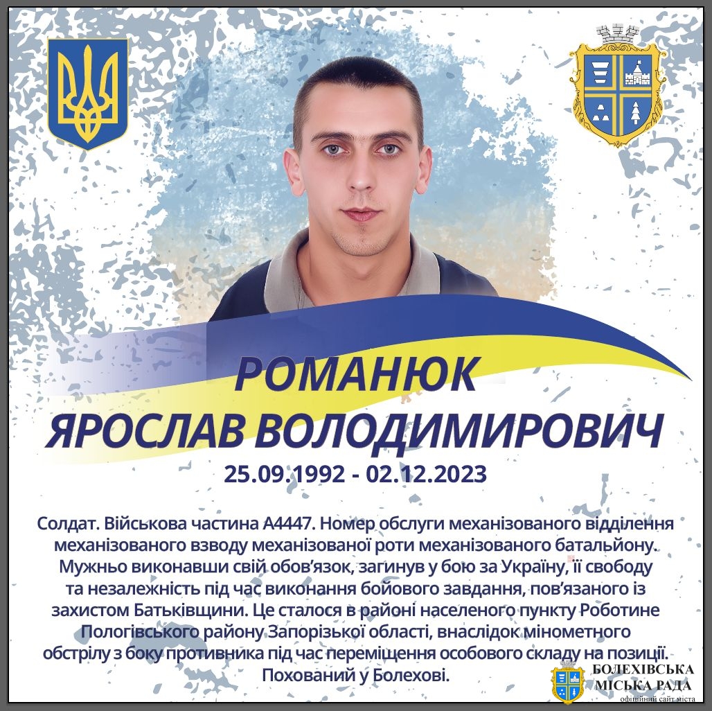 Романюк Ярослав Володимирович (25.09.1992-02.12.2023)