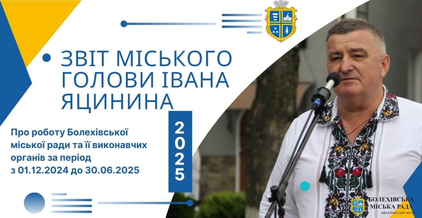 Звіт міського голови Івана Яцинина про роботу Болехівської міської ради та її виконавчих органів за період з 01.12.2024 до 30.06.2025